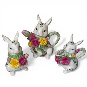 Royal Albert Old Country Roses Rabbit Rose Tea Pot & Sugar And Creamer Set